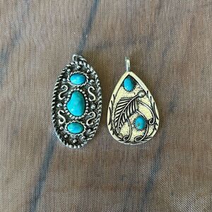 Vintage Turquoise and silver BOHO Pendant Set